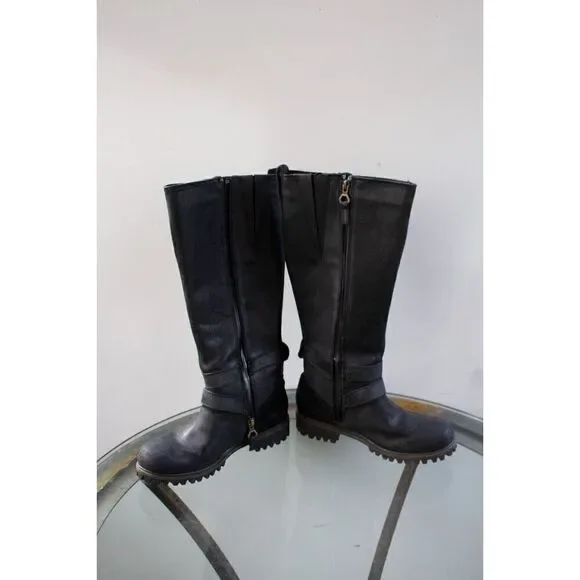 TIMBERLAND Wheelright Tall Boots Waterproof Black Cracked Leather Womens US 6.5 - Picture 3 of 7